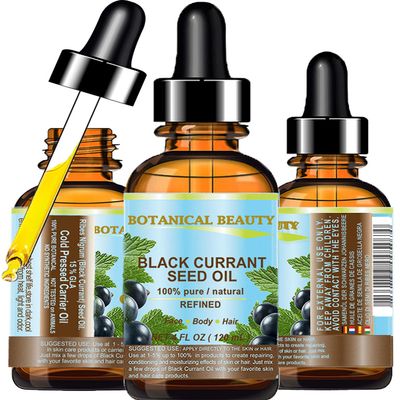 Botanical Beauty BLACK CURRANT SEED OIL. 100% Pure Natural Undiluted Refined Cold Pressed Carrier Oil for Skin, Hair, Lip and Nail Care (4 Fl Oz)