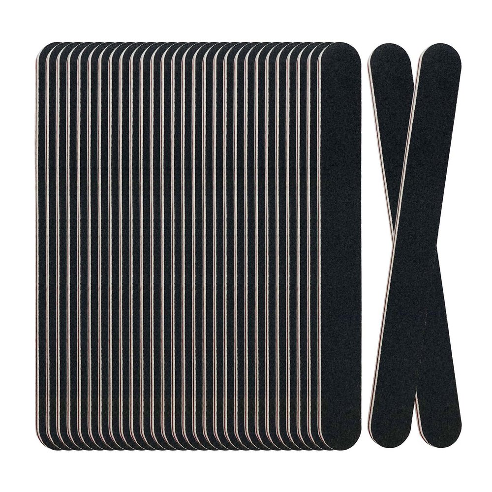 30 Pack Professional Emery Boards - 100/180 Grit Nail File Pack for Acrylic and Natural Nails, Black