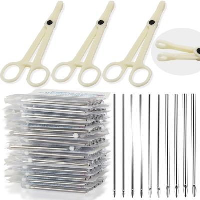 Lyuxzad Ear Nose Piercing Needles and Piercing Clamps Kit 75Pcs 50Pcs Mix Piercing Needles 12G 14G 16G 18G 20G Hollow Needles and 25Pcs Round Slotted Piercing Forceps for Ear Nose Belly Piercing Kit