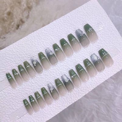 TONTEK Green Crystal Nail Sticker, Silver Nail Sticker, Inlaid Crystal Flowers Nail Sticker, Romantic, Cute, Elegant, Gradient