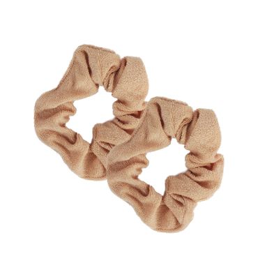 Set of 2 Terry Hair Scrunchies - Tan