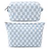 2 Pieces Makeup Bag Large Checkered Cosmetic Bag Pink Capacity Canvas Travel Toiletry Bag Organizer Cute Makeup Brushes Aesthetic Accessories Storage Bag for Women Girls (blue) view 1