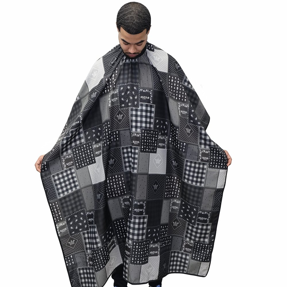 Barber Cape For Men Large Hair Cutting Cape Bandana Barber Cape Hair And Water Proof Adjustable Elastic Neck Closure (Black)