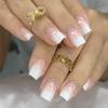 RikView White Press on Nails - Short Acrylic French Tips, Glossy Square Full Cover, 24 PCs/Set view 1