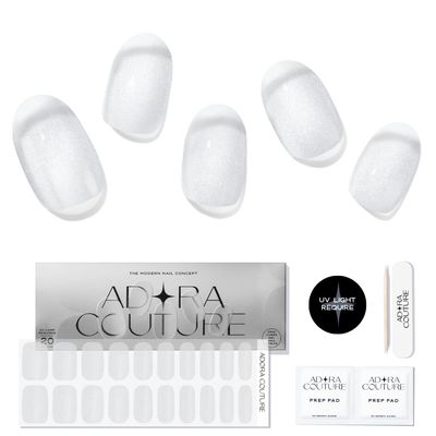 Adora Couture Semi Cured Gel Nail Strips with 20 Pieces - UV Gel Stickers, Manicure Kit, Easy Application Wraps Includes Prep Pads, Nail File, Wooden Stick - UV Light Required (Magnetic Clear)