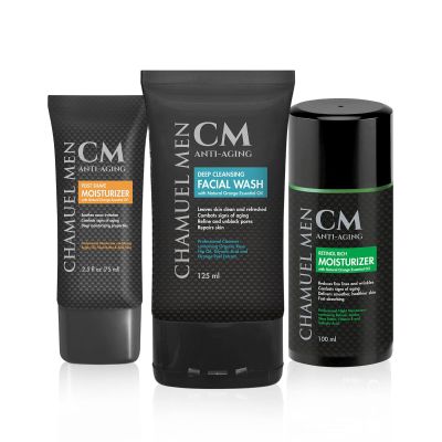 CHAMUEL MEN All You Need Daily Skincare Set for Men | Includes Anti-Aging Facial Wash + Post Shave Moisturizer + Night Moisturizer w/Retinol. Organic Key Ingredients! (Includes All 3 Products)