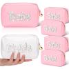 Pinkunn 6 Pcs Bridesmaids Cosmetic Bag Rhinestone Chenille Letter Rose Gold Bride Makeup Bag Proposal Gift Wedding Bridal Shower for Bridesmaid Proposal Box Bachelorette Party Favor(Pearl Letter) view 1