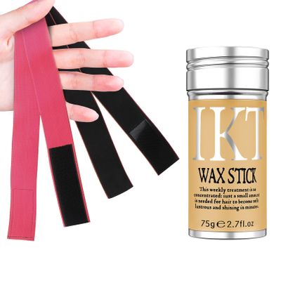 SOVONCARE Black Hair Wax Stick with Lace Melting Bands for Flyaways, Edge Control, and Wigs (1 Stick + 2 Bands)
