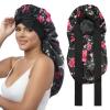 AWAYTR Long Satin Bonnet for Women - Double Layer Elastic Silk Bonnet for Braids Hair Sleeping Cap with Tie Band (Flower C) view 1