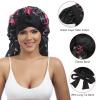 AWAYTR Long Satin Bonnet for Women - Double Layer Elastic Silk Bonnet for Braids Hair Sleeping Cap with Tie Band (Flower C) view 3