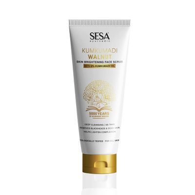sesa 8% Kumkumadi Walnut Face Scrub for Exfoliate Scrub, Blackhead Remover, Whitehead Remover, Cleanses Skin, Detan Pack Face Scrub for Women and Men, 100g or 3.4 oz