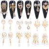 12pcs Gold Nail Charms Metal Alloy Zircon Pearl Crystal Rhinestone Nail Decoration for Girls & Women DIY Jewellery view 1