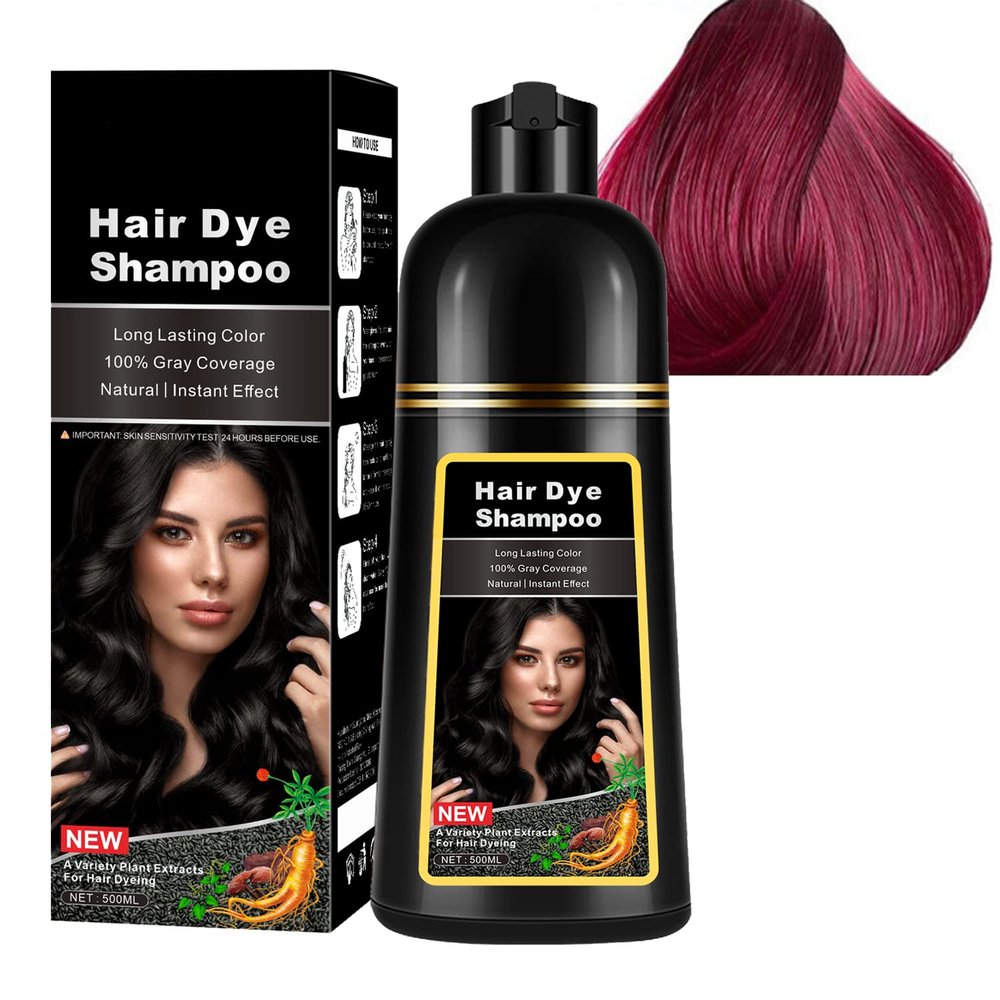 WFWJ Natural Wine Red Hair Dye Shampoo,Magic Hair Dye Shampoo,Colors Hair in 15 Minutes,Long Lasting,500 Ml3-In-1 Hair Color