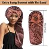 2pcs Long Satin Bonnets with Tie Band, Large Braid Bonnet Silky Hair Cap for Locs Women Sleeping, E view 2