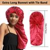 2pcs Long Satin Bonnets with Tie Band, Large Braid Bonnet Silky Hair Cap for Locs Women Sleeping, C view 2