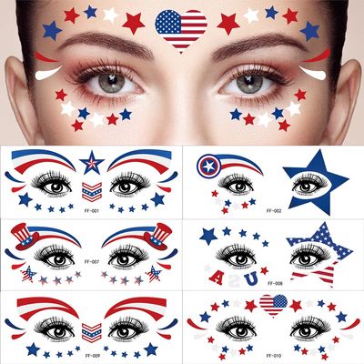 4th of July Temporary Tattoos Stickers Independence Day Face Tattoo 20 Sheets Flag Decals Eye Makeup Sticker Red Blue White USA Flag Star Stickers Patriotic Body Art Decoration Tattoo Stickers