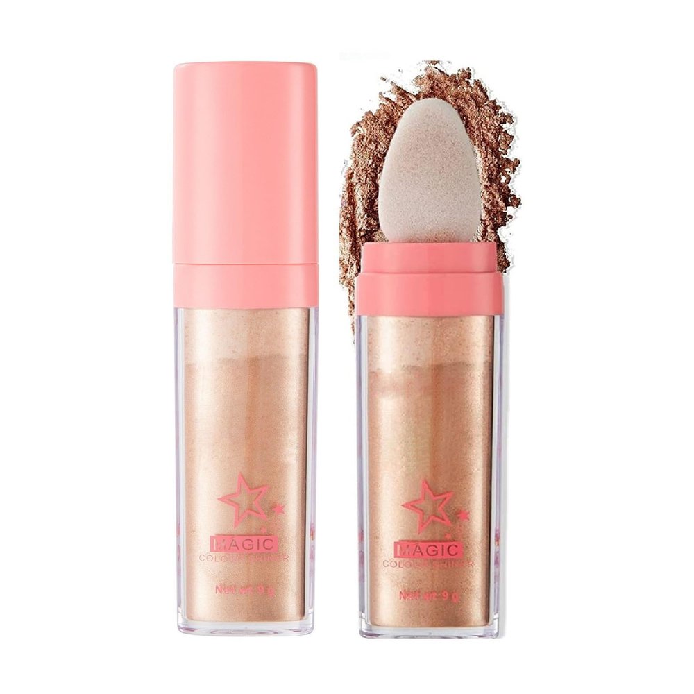 Glitter Powder Highlighter Makeup, Body Brightens the Natural Three-Dimensional Face Blusher Fairy Highlight Patting Powder. (03# Golden Brown)
