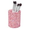 Pink Cosmetic Brush Barrel Organizer, Simple Makeup Brush Storage Box Holder with External Sequins Design, Large Capacity Makeup Brush Holder Organizer for Home Beauty Salon view 1