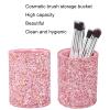 Pink Cosmetic Brush Barrel Organizer, Simple Makeup Brush Storage Box Holder with External Sequins Design, Large Capacity Makeup Brush Holder Organizer for Home Beauty Salon view 2
