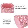 Pink Cosmetic Brush Barrel Organizer, Simple Makeup Brush Storage Box Holder with External Sequins Design, Large Capacity Makeup Brush Holder Organizer for Home Beauty Salon view 3