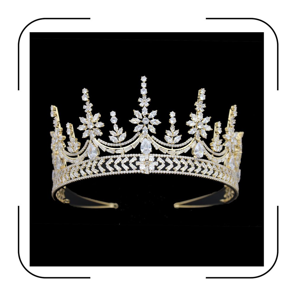 Luxury Cubic Zirconia Royal Queen Crown for Women Large Bridal Tiara for Prom Pageant Sweet 16 Quinceanera Birthday Princess Headpieces Wedding Hair Accessories (Gold)