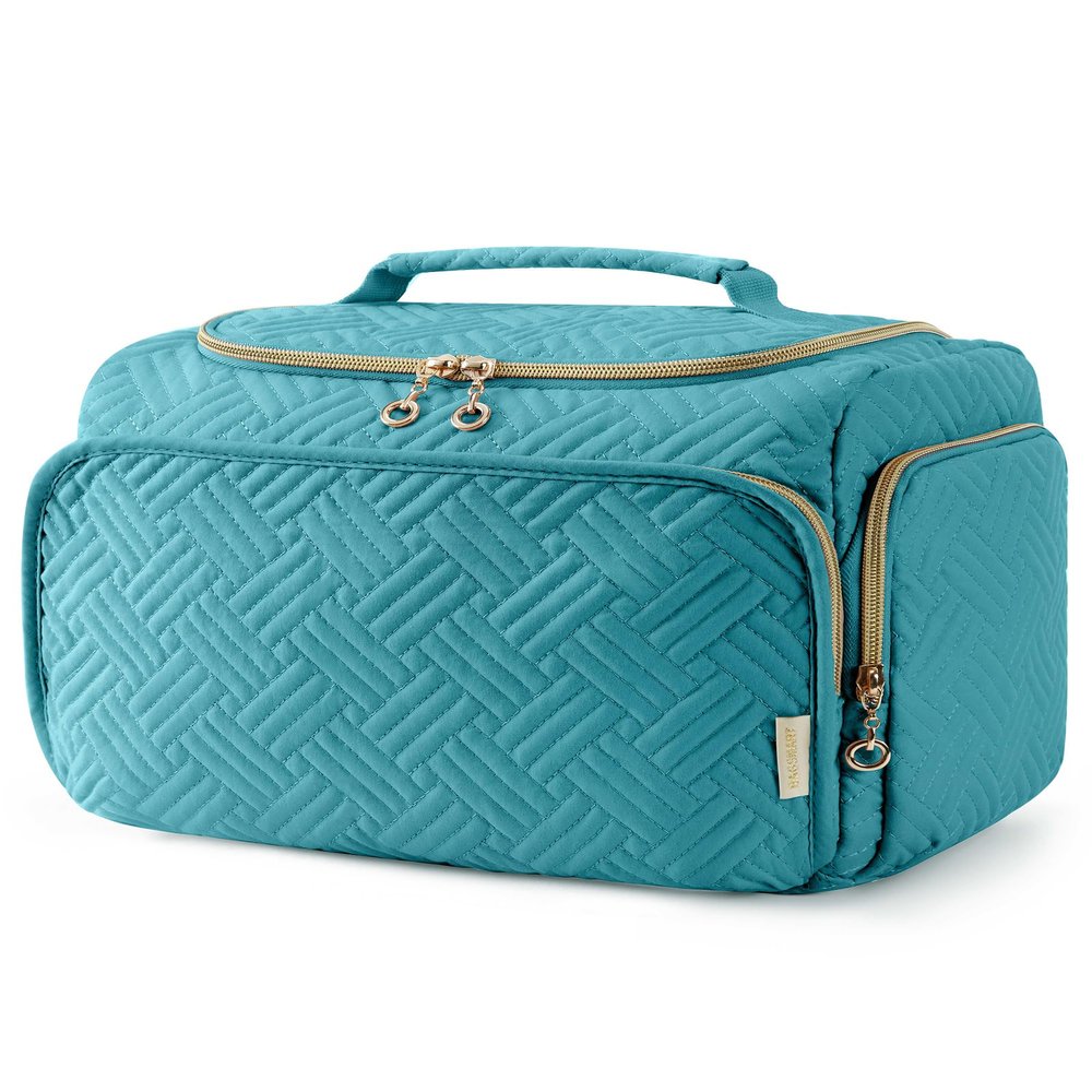 BAGSMART Travel Toiletry Bag, Large Wide-open Travel Bag for Toiletries, Makeup Cosmetic Travel Bag with Handle, Blue-Large