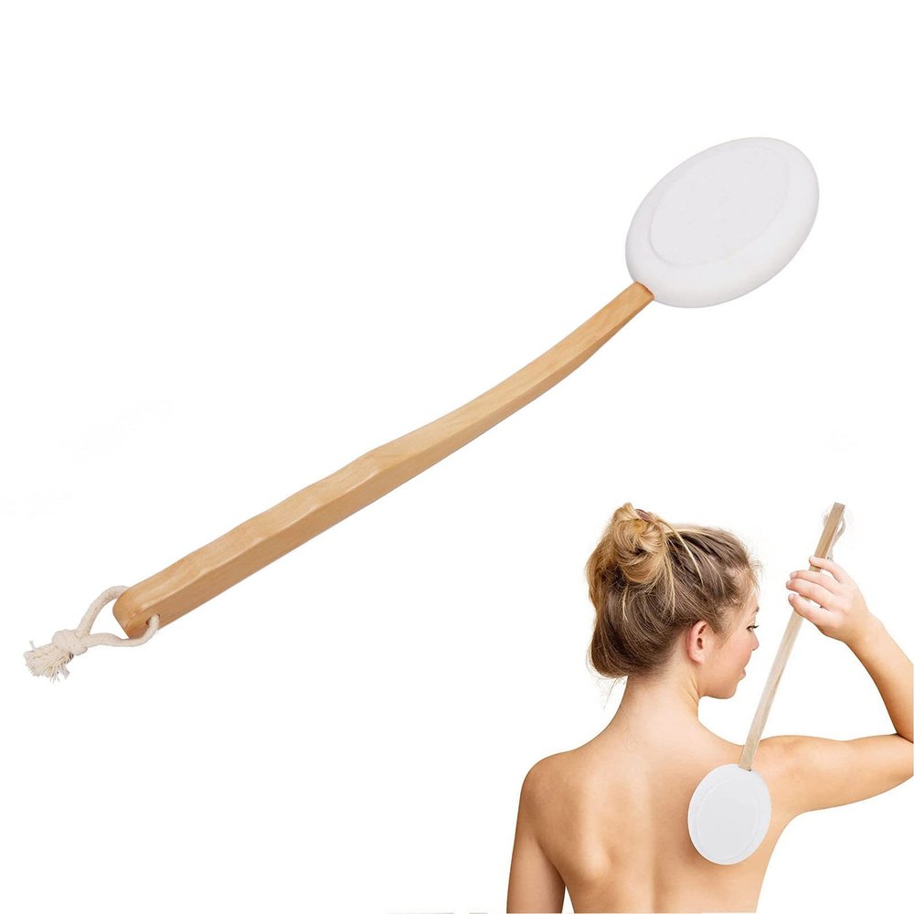 Back Bath Lotion Applicator for Back, Professional EVA Wooden Long Handle Shower Back Scrubber Brush for Home Men Women, Apply Cream Skin Cream Moisturizer Sunscreen Tanne