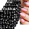 6Pcs Nail Art Stamping Templates Set with French Line Flowers Leaves Smiley Heart Design Art Stamping Kits DIY Printing Tools Fashion Art Decoration for Women and Girls view 1