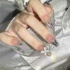 RikView Long Press on Nails Coffin Acrylic Nails Nude Nails with Butterflies Design Glossy Fake Nails 24 PCs view 1