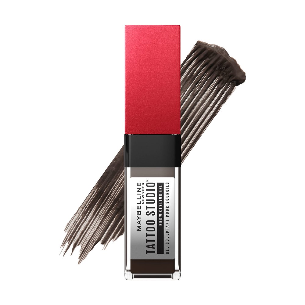 Maybelline Tattoo Studio Brow Styling Gel, Waterproof Eyebrow Make Up, Brow Tint for Up to 36HR Wear, Black Brown, 1 Count