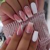 RikView Brand White Long Coffin Acrylic Press-on Nails, 24 PCS Ballerina Shaped, Glossy Finish, Full Well Tips, French Tips for Women and Girls view 1