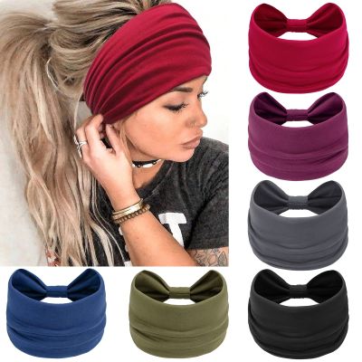 Awumbuk Wide Headbands for Women Knotted No Slip Head Bands Soft Turban Headband Hair Accessories Boho African Solid Color Head Wraps for Women Yoga Workout Pack of 6 (Fashion)