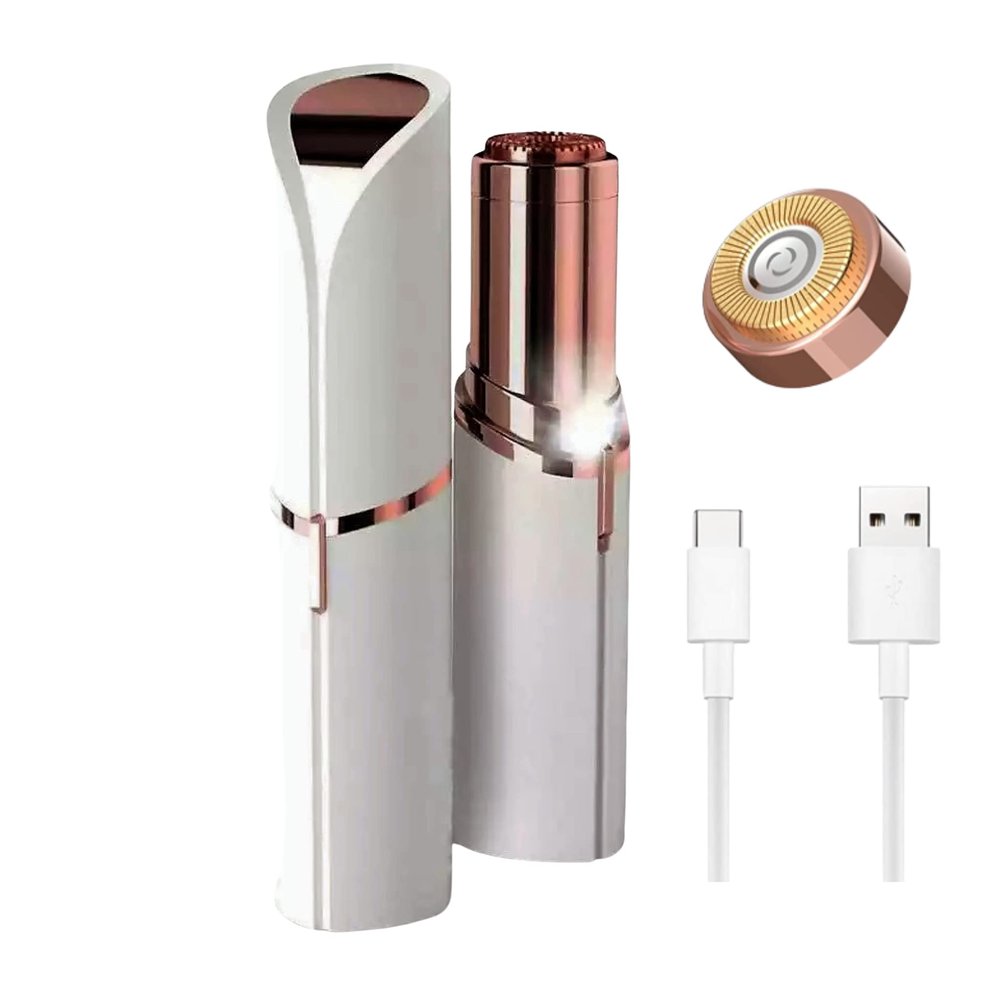 Facial & Body Hair Remover for Women, Electric Face Razor with Led Light for Instant and Painless, Safe Trimmer, Hair Face & Body, Upper Lip, Chin, Bikini, Safe and Compact (White/Gold Rechargeable)