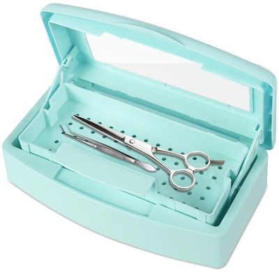 Gusnilo Barbicide Disinfectant Box Nail Art Tools Sanitizing Tray Disinfectant Container Nail Tool Sterilizer Box Plastic Clean Sterilizer Box Storage Organizer for Nail Manicure Tool (Light Green)