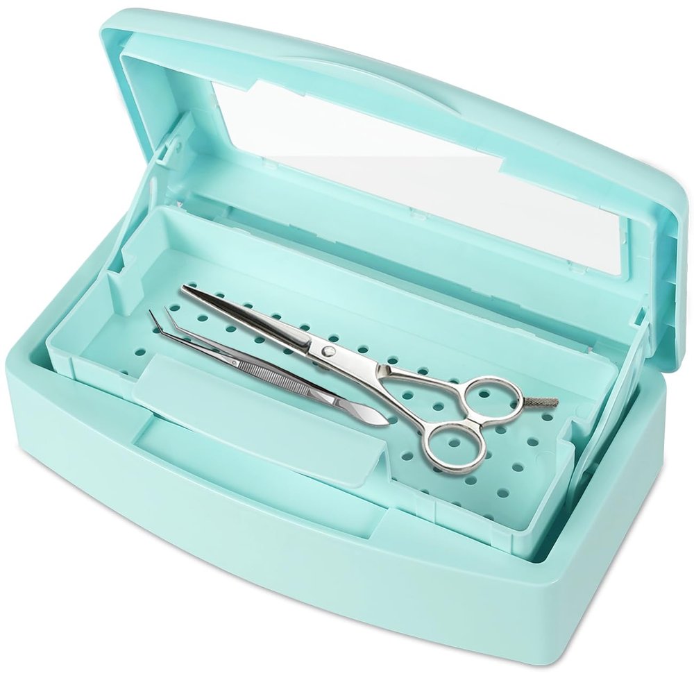 Gusnilo Barbicide Disinfectant Box Nail Art Tools Sanitizing Tray Disinfectant Container Nail Tool Sterilizer Box Plastic Clean Sterilizer Box Storage Organizer for Nail Manicure Tool (Light Green)