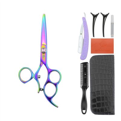 5.5/6.0 Inch Rotary Hair Cutting Scissors Swivel Thumb Barber Accessories Janpanese Steel Professional Hairdressing Scissors Rotating Thumb Shears Rotary Straight Clippers ( Color : Iridescent Purple