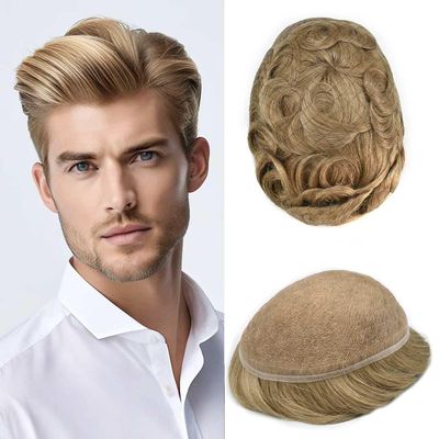 Toupee For Men Hair System 100% European Human Hair Full French Lace Hair Replacement System For Mens Toupee Hair Pieces For Men8x10-100% Light to Medium density#2010 20# LIGHT ASH BLONDE+10% GRYE