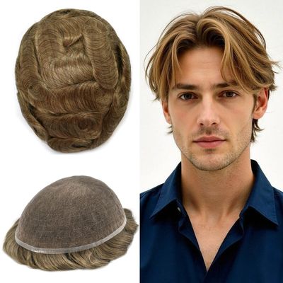 Mens Toupee Hair System For Men Full French Lace Hairpiece For Men Hairpiece 100% European Human Hair Mens Hair System Natural Hairline 7x9-100% Light to medium density 17# DARK ASH BLONDE