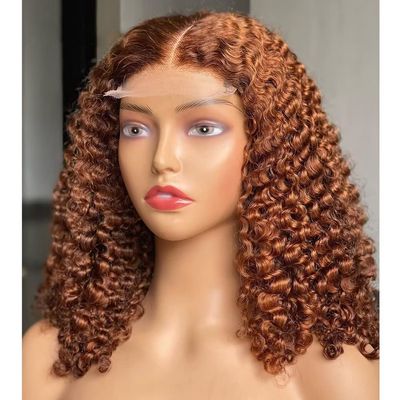 180% Density Deep Wave Human Hair Brown Short Bob Lace Front Wigs For Black Women HD Transparent Lace Pre Plucked Honey Blonde Curly Wig Human Hair Natural Hairline Brazilian Remy Hair 12Inch