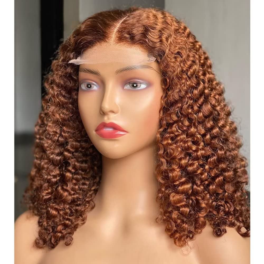 180% Density Deep Wave Human Hair Brown Short Bob Lace Front Wigs For Black Women HD Transparent Lace Pre Plucked Honey Blonde Curly Wig Human Hair Natural Hairline Brazilian Remy Hair 12Inch