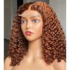 180% Density Deep Wave Human Hair Brown Short Bob Lace Front Wigs For Black Women HD Transparent Lace Pre Plucked Honey Blonde Curly Wig Human Hair Natural Hairline Brazilian Remy Hair 12Inch view 3