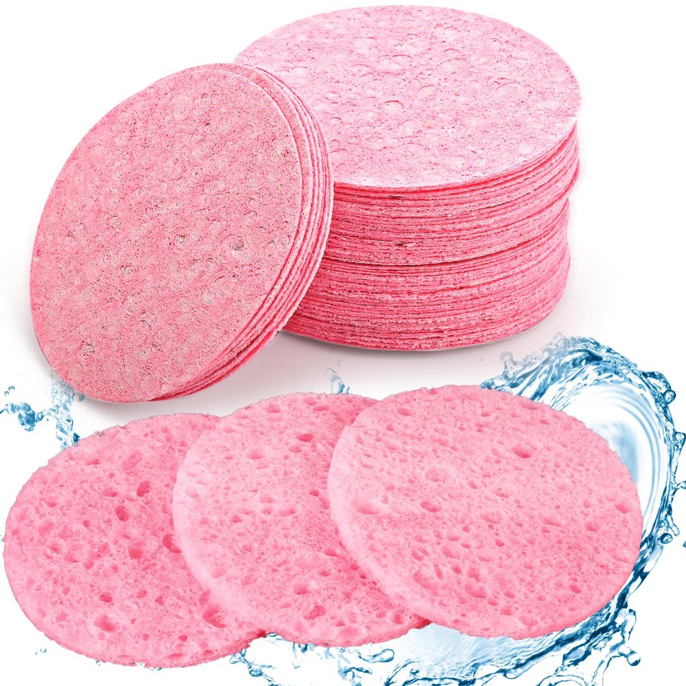 50-Count Compressed Facial Sponges for Estheticians Natural Cosmetic Spa Sponges for Facial Cleansing, Exfoliating Mask, Makeup Removal