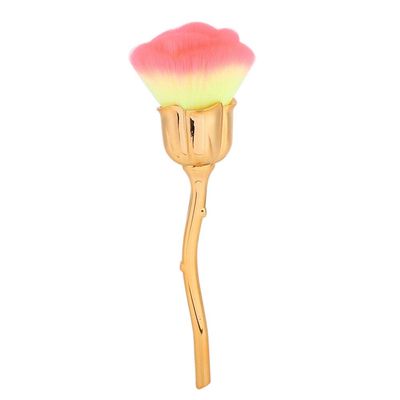 Nail Dust Brush, Fiber Hair Long Handle Nail Brush, Rose Shape Makeup Brush Nail Cleaning Tool, Multifunction Nail Duster Brush for Nail Dust, Blush (03-light yellow + rose powder)