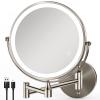 GREENFROM Rechargeable Wall Mounted Makeup Mirror Brushed Nickel, 8.5'' Magnifying Mirror with Lights Double-Sided 1X/10X 360 Rotation Extension Bathroom Shaving Mirror with Foldable Arm view 1