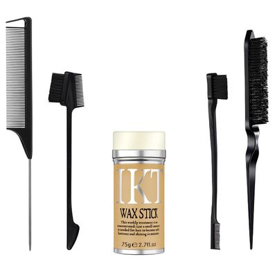 VOLLUCK Hair Wax Stick for Wigs + 4 PCS Edge Brushes Hair Styling Comb Set, Edge Control Slick Stick Hair Pomade 2.7Oz Stick Non-greasy Styling Wax, Long Lasting, Strong Hold Temporary Hair Product
