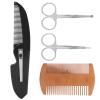 4 in 1 Beard Shaping Styling Kits for Men, Include Double Sided Wooden Comb Pointed Scissors Small Folding Comb and Round Head Scissors, Beard Shaping Styling Tool for Home Salon view 1