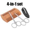 4 in 1 Beard Shaping Styling Kits for Men, Include Double Sided Wooden Comb Pointed Scissors Small Folding Comb and Round Head Scissors, Beard Shaping Styling Tool for Home Salon view 2