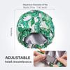 INNELO Luxury Shower Cap for Women Reusable Waterproof, Double Layered Shower Hair Cap with Adjustable Elastic Strap, Large Satin Lined Shower Bath Cap for Long Curly Straight Hair, Palm leaves view 3