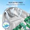 INNELO Luxury Shower Cap for Women Reusable Waterproof, Double Layered Shower Hair Cap with Adjustable Elastic Strap, Large Satin Lined Shower Bath Cap for Long Curly Straight Hair, Palm leaves view 4