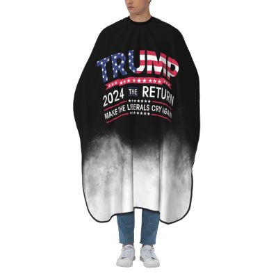 55" x 66" Donald Trump 2024 The Return Make Liberals Cry Again American Flag Trump Lovers Gifts Gifts Barber Cape Salon Hair Cutting Cape Haircut Cape with Adjustable Elastic Neckline
